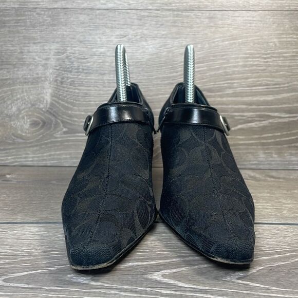 Coach Abby Y2K Black Leather Canvas “C”Monogram Women’s Sz 7.5B Zip Kitten Heels - Picture 2 of 12